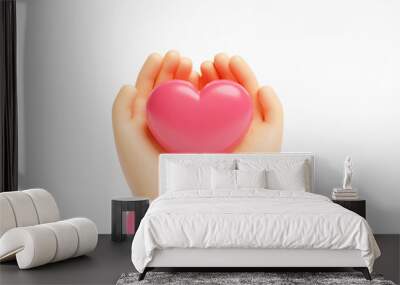 Hands holding red heart love family health care support concept on white background 3d illustration Wall mural