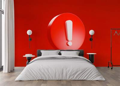 Red Warning alert risk danger sign icon symbol illustration isolated on Red background 3D rendering Wall mural