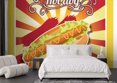 Restaurant Fast Foods menu hot dog on beautiful background vecto Wall mural