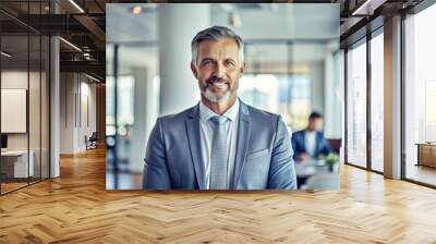 A middle-aged businessman in a grey suit and tie standing in an office Wall mural