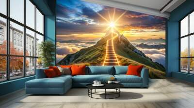 glowing path to the top of the mountain, business success strategy, development and growth concept
 Wall mural