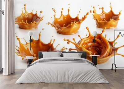 Set of delicious caramel splashes  cut out  white background Wall mural