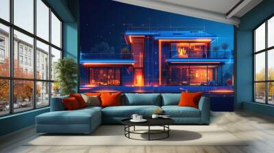 Smart house concept with neon lighthing Wall mural