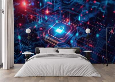 Data protection and cyber security with cyber background Wall mural