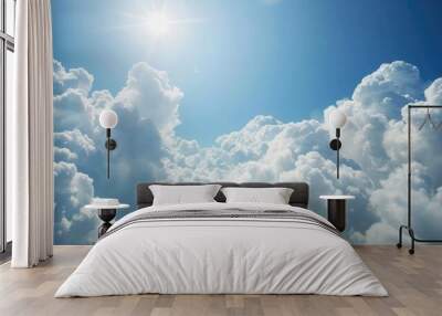 Fluffy white clouds in a sunny summer sky Exploring weather patterns and climate Wall mural