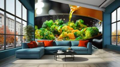 Stir-fry the broccoli with the sauce poured over Wall mural