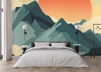 An illustration of a house among mountains, suitable for apparel or posters, Generative AI. Wall mural