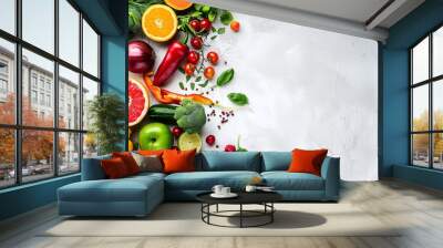 Proper nutrition banner copy space background healthy foods diet menu veggies fruits fresh Healthy lifestyles, advertising, and creative lifestyles, Generative AI. Wall mural