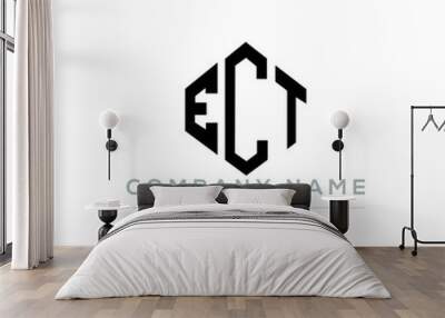 ECT letter logo design with polygon shape. ECT polygon logo monogram. ECT cube logo design. ECT hexagon vector logo template white and black colors. ECT monogram, ECT business and real estate logo.  Wall mural