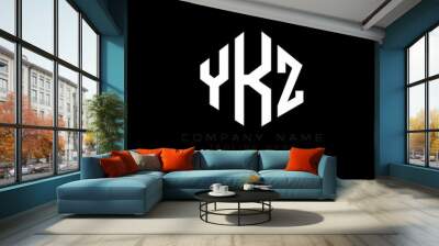 YKZ letter logo design with polygon shape. YKZ polygon logo monogram. YKZ cube logo design. YKZ hexagon vector logo template white and black colors. YKZ monogram, YKZ business and real estate logo.  Wall mural