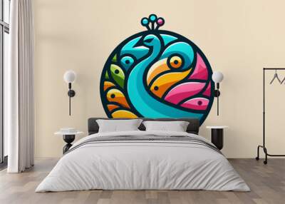 Colorful Peacock bird logo icon design vector illustration
 Wall mural