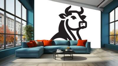 Cow logo vector. Black cow head logo. Animal farm. Cow icon. Dairy product symbol vector illustration. Wall mural