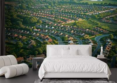 Aerial view of an English suburban area with rows of single family houses Wall mural