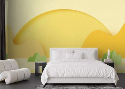 3d Paper cut abstract minimal geometric shape template background.Summer season on yellow natural landscape scene.Vector illustration. Wall mural