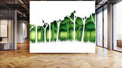 Eco green nature forest background template.Forest plantation with ecology and environment conservation creative idea concept paper art style.Vector illustration. Wall mural