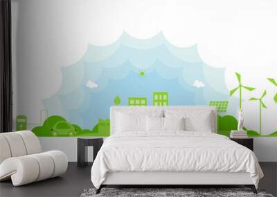 Ecology concept.Alternative renewable energy.Electric Car and Green eco city background.Environment conservation resource sustainable. Wall mural