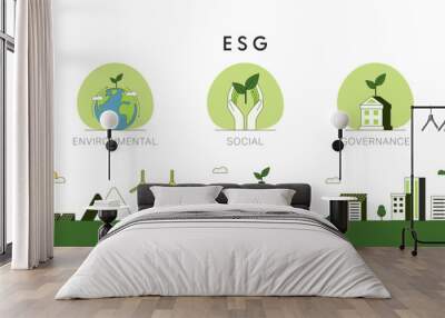 ESG as environmental, social and governance concept.Sustainable of Green ecology and alternative renewable energy. Flat Vector illustration. Wall mural