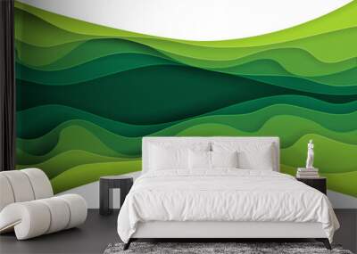 Green abstract paper carve background.Paper art style of nature concept design.Vector illustration. Wall mural