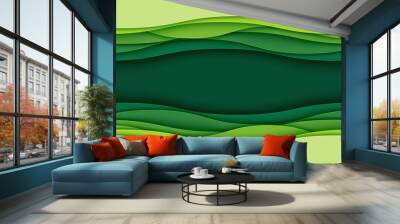 green abstract paper wave layer carving background.paper art style of nature concept cover design fo Wall mural