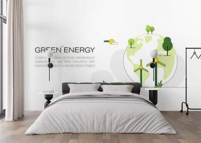 Green Energy Concept. Sustainable renewable energy sources. Environmental, Social, and Corporate Governance concept. Flat Vector illustration. Wall mural