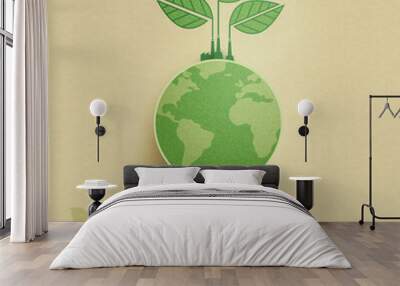 Green industry and alternative renewable energy.Green eco friendly landscape background.Paper art of ecology and environment concept. Wall mural