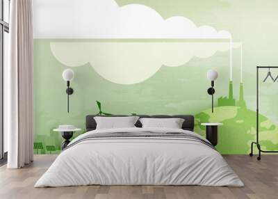 Green industry and clean energy on eco friendly cityscape background.Paper art of ecology and environment concept.Vector illustration. Wall mural