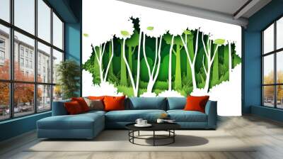 Green jungle tropical rain forest nature landscape background paper art style.Vector illustration. Wall mural