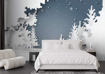 Nature landscape of night winter background.For merry christmas and happy new year paper art style.Vector illustration. Wall mural