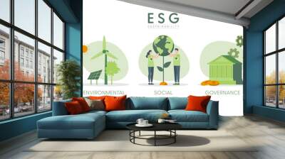 Save the Earth. ESG concept. Sustainable ecology and environment conservation concept design. Vector illustration. Wall mural