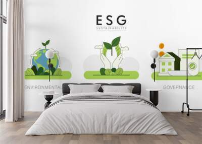 Sustainable of Green ecology and environment concept. ESG as environmental, social and governance concept. Flat Vector illustration. Wall mural