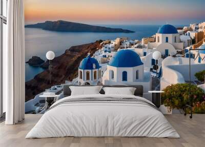 Santorini Greece travel photography. AI generated Wall mural