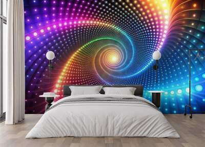 Abstract futuristic background features a mesmerizingpattern of bright LED lights, swirling vector shapes, and gradient colors, evoking innovation and modern technology. Wall mural