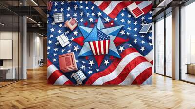 American flag-inspired design featuring stars, stripes, and ballots, evoking patriotism and democracy, perfect for election campaigns, voting rights, and civic engagement graphics. Wall mural