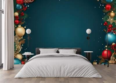 christmas background with balls and snowflakes Wall mural