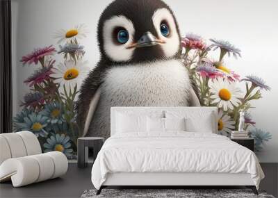 Cute Baby Penguin floral Wall mural