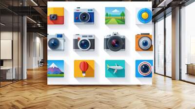 Diverse set of colorful and modern flat design icons for various digital and print applications Wall mural