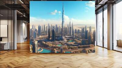 Dubai picture style, art. Cityscape: A panoramic view of Dubai's skyline, captured from a distance. Wall mural