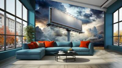 Empty Outdoor Marketing Billboard Against a Cloudy Sky - Ideal for Design Templates Wall mural