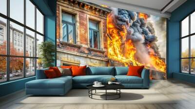 Intense Macro Photography of Fire and Smoke in Urban Setting Wall mural