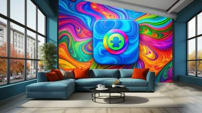 Psychedelic Skype Trip: Vivid colors, distorted Skype icon, hallucinatory, psychedelic Wall mural