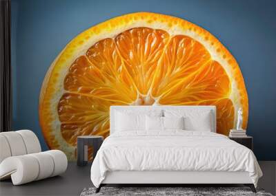 Vibrant, intricately detailed close-up of a ripe orange slice, showcasing the subtle texture of tender skin and juicy pulp, against a clean, gradient background. Wall mural