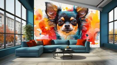 vibrant watercolor painting of a chihuahua with paint splatters Wall mural