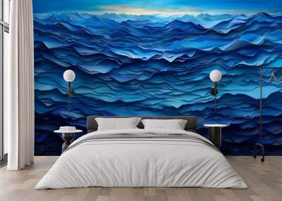 A digital art piece featuring deep blue waves, creating an abstract background Wall mural