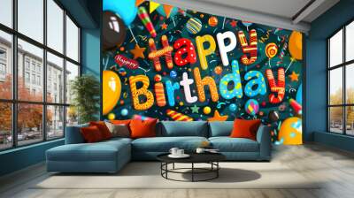 birthday card with birthday balloon Wall mural