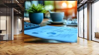 coffee cup and laptop Wall mural