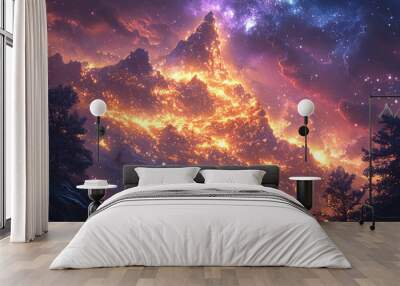 Epic view, fantasy creatures. nothing in foreground. background is space Wall mural