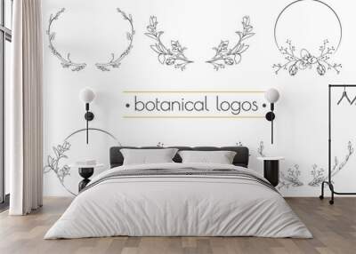 Set of vector botanical logo on the blurred background. It's good for floral shop or natural organic cosmetics. Wall mural