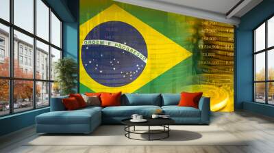 Brazil flag with stock market finance, economy trend graph digital technology. Wall mural