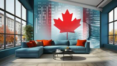 Canada flag with stock market finance, economy trend graph digital technology. Wall mural