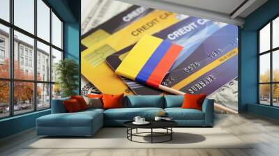 Colombia flag on credit card, finance economy trading shopping online business. Wall mural